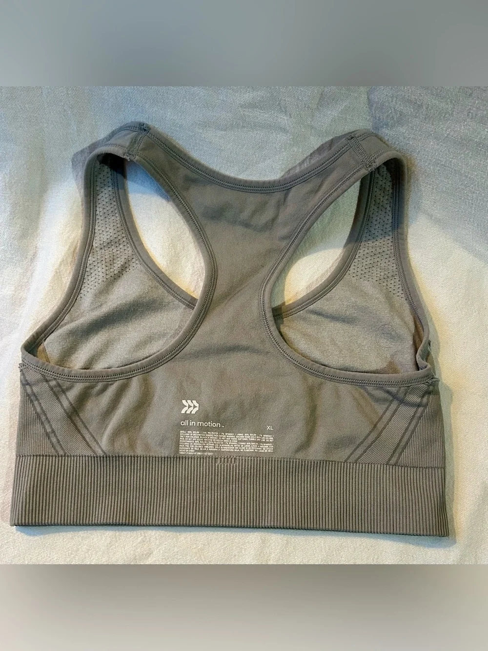All In Motion Racerback Sports Bra Light Gray Grey Mesh Detail XL High Support